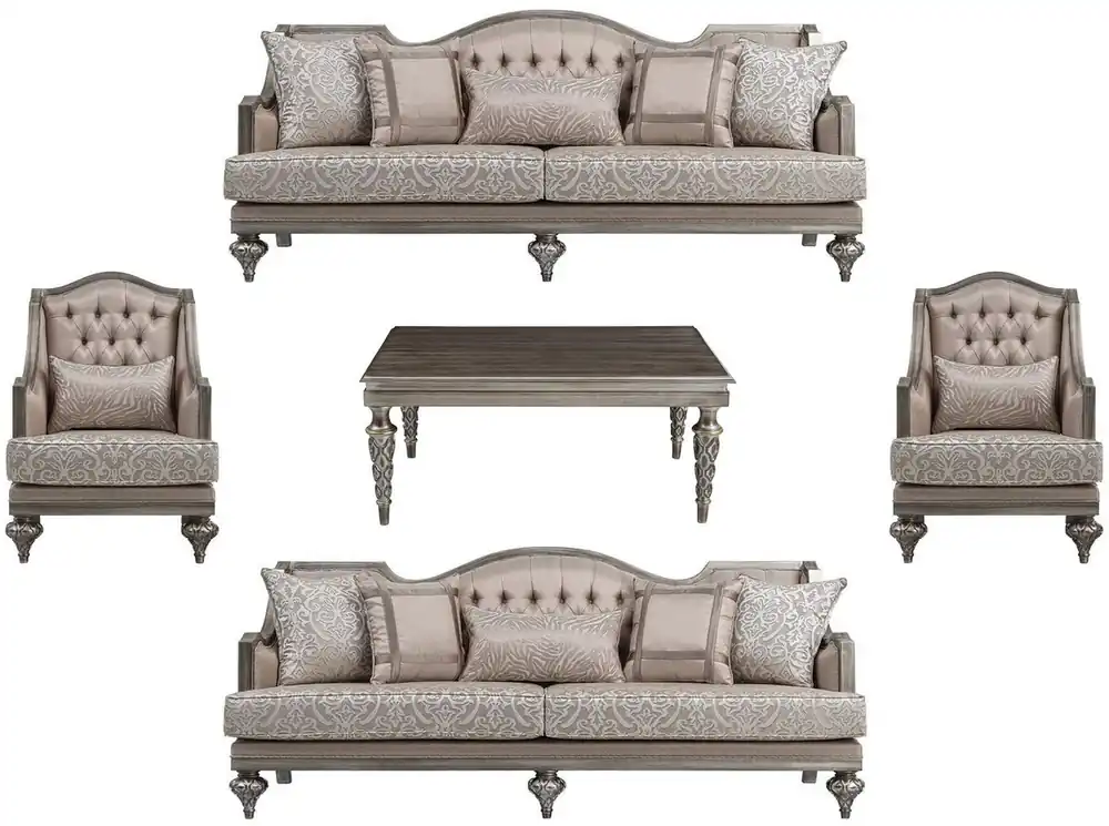 Casa Padrino conjunto de sala de estar barroco de lujo rosa / plata - 2 Sofás y 2 Sillones y 1 Mesa de Centro - Muebles de salón hechos a mano en estilo barroco - Noble y Magnífica Abverkauf