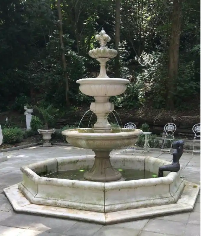 Casa Padrino fuente barroco con cenefa gris Ø 350 x A. 280 cm - Fuente de decoración de jardín - Magníficos accesorios de decoración de jardín barroco Expressversand