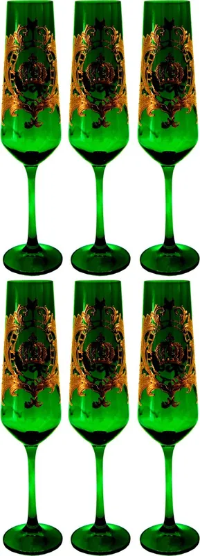 Pompöös by Casa Padrino conjunto de copas de champán de lujo verde oscuro / oro Ø 6 x A. 25 cm - Copas de champán con baño de oro de 24 quilates - Copas pomposas diseñadas por Harald Glööckler Neuheit