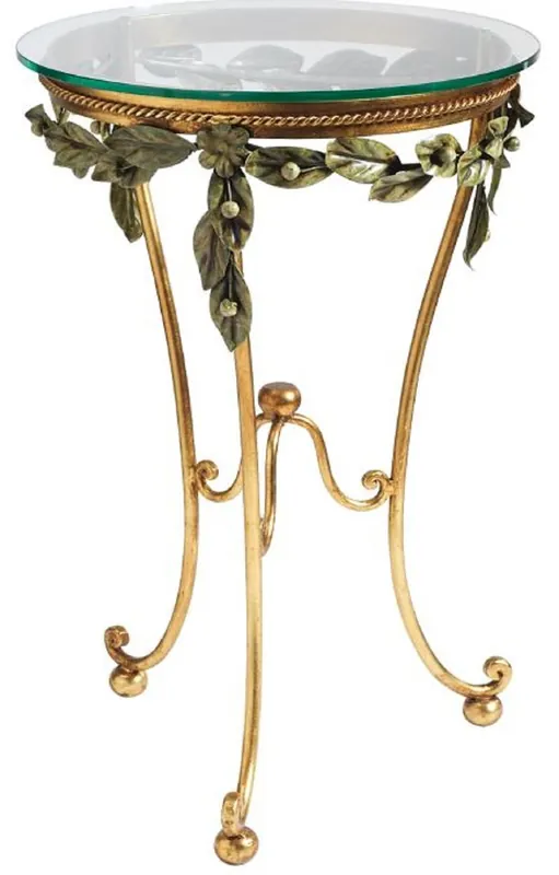 Heißes Angebot Casa Padrino mesa auxiliar barroco de lujo oro / verde Ø 45 x A. 70 cm - Mesa forjada a mano con tapa de vidrio - Muebles de salón barrocos