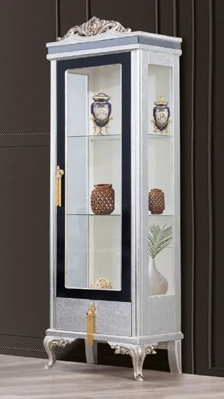 Casa Padrino vitrina barroco de lujo plata / negro / oro - Vitrina de madera maciza hecha a mano - Muebles de sala barrocos Meistverkauft