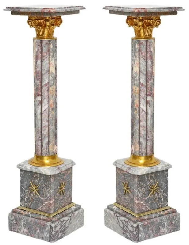 Heißes Angebot Casa Padrino conjunto de pilares de mármol barroco gris / oro - Magníficos pilares decorativos en estilo barroco - Accesorios decorativos barrocos - Noble y Magnífica