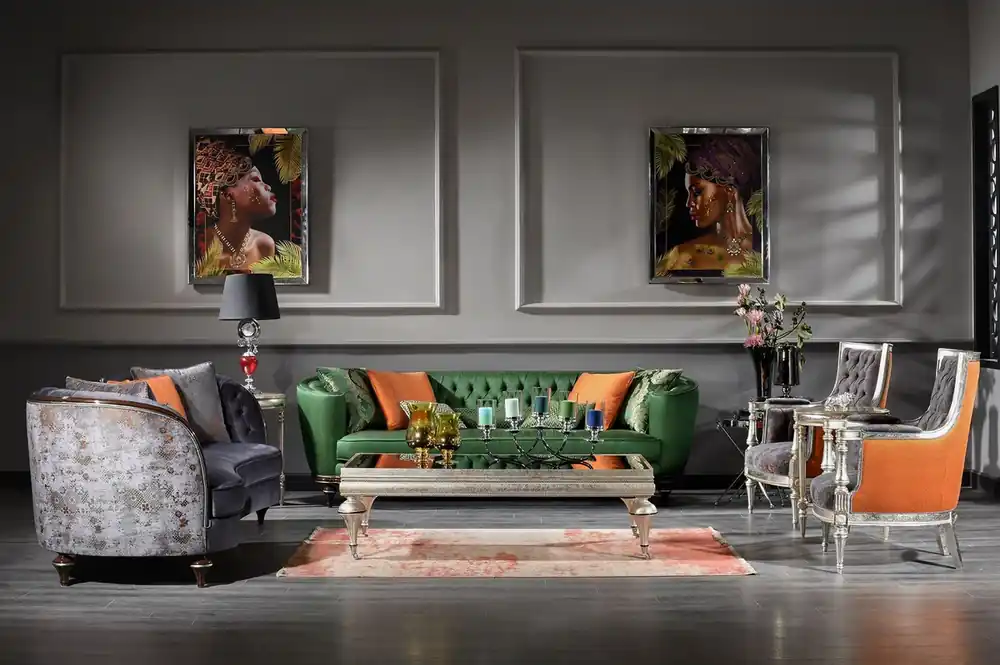 Casa Padrino conjunto de sala de estar barroco de lujo púrpura / verde / plata - 2 Sofás y 2 Sillones y 1 Mesa de Centro - Muebles de salón hechos a mano en estilo barroco - Noble y Magnífica Bestpreis