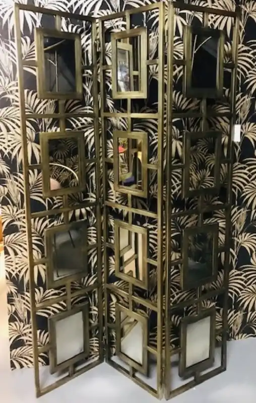 Preisreduziert Casa Padrino separador de ambientes de lujo latón 115 x 2 x A. 183 cm - Separador de ambientes de metal plegable con espejo - Muebles de dormitorio - Muebles de hotel - Colección de lujo