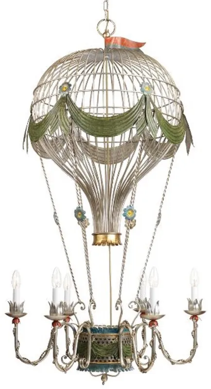 Casa Padrino araña de luces Art Nouveau de lujo globo de aire caliente plata / multicolor Ø 70 x A. 140 cm - Arañas de Luces de Salón Barroco y Art Nouveau Sale