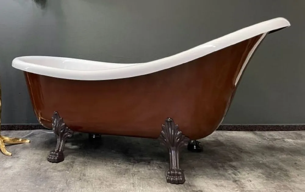 Neuheit Casa Padrino bañera Art Nouveau de lujo marrón caoba / blanco 174 x 83 x A. 81 cm - Bañera retro independiente con pies de león - Muebles de baño retro