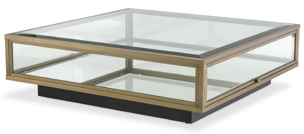 Casa Padrino mesa de centro de lujo latón / negro 100 x 100 x A. 30 cm - Mesa de salón moderna - Muebles de salón - Calidad de Lujo Markenware