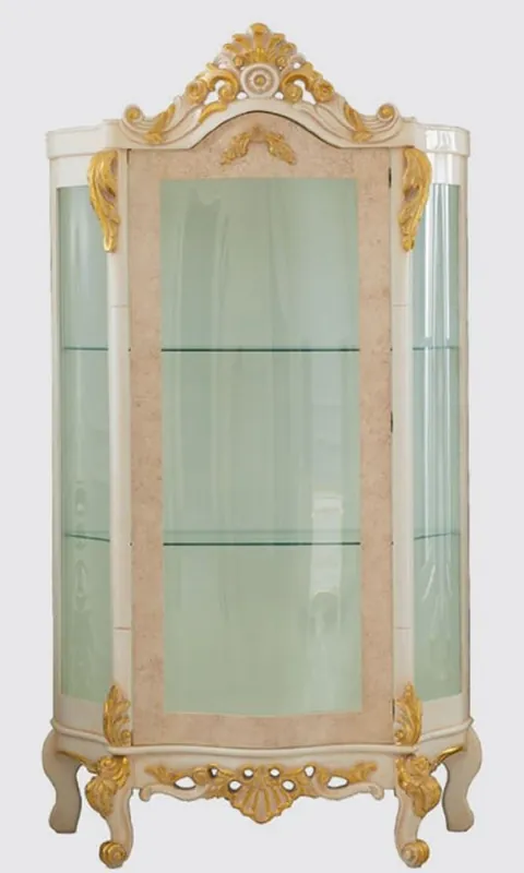 Casa Padrino vitrina barroco de lujo beige / blanco / oro - Vitrina de madera maciza hecha a mano - Muebles de sala barrocos Neuheit