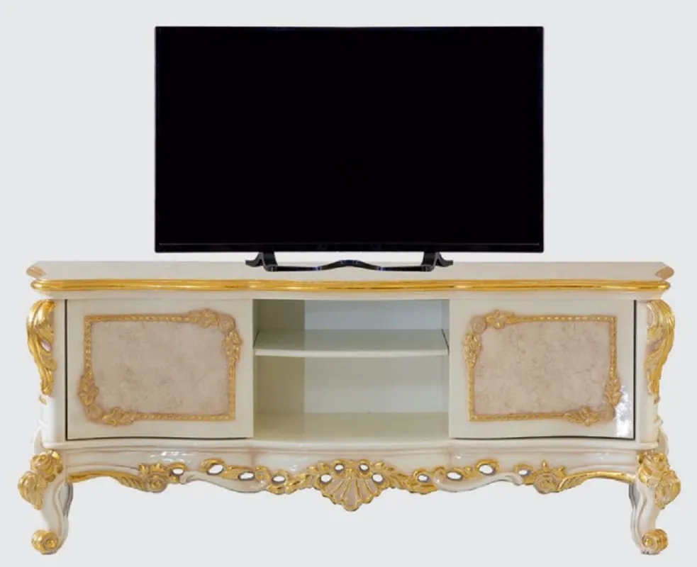 Solange Der Vorrat Reicht Casa Padrino armario de TV barroco de lujo beige / blanco / oro - Magnífico aparador de salón con 2 puertas - Muebles de salón barrocos
