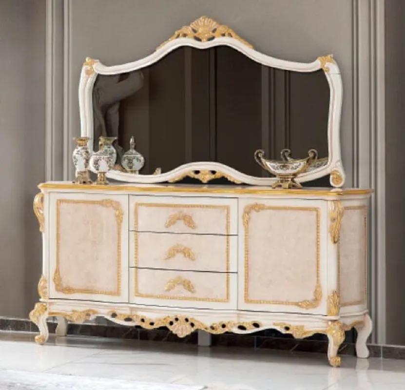Meistverkauft Casa Padrino conjunto de muebles barrocos de lujo aparador con espejo beige / blanco / oro - Magnífico mueble de madera maciza con elegante espejo de pared - Muebles de estilo barroco