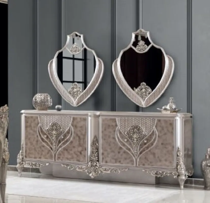 Casa Padrino conjunto de muebles barrocos de lujo plata - 1 Aparador y 2 Espejos - Muebles hechos a mano en estilo barroco - Noble y Magnífico Neu Im Sortiment