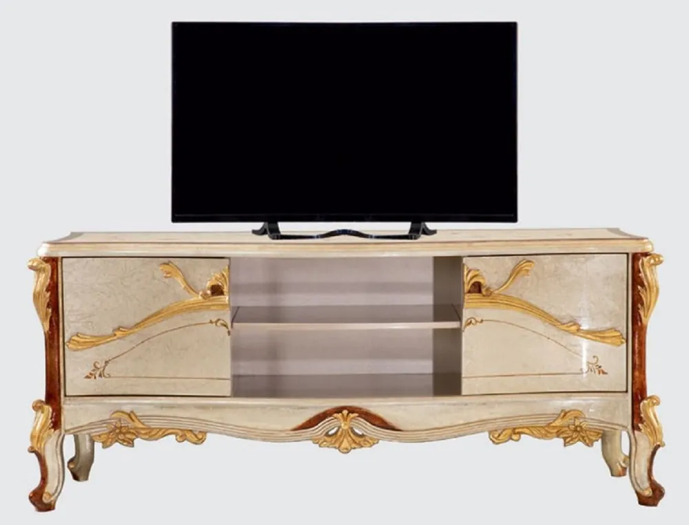 Sonderaktion Casa Padrino armario de TV barroco de lujo plata / marrón / oro - Magnífico aparador de salón con 2 puertas - Muebles de salón barrocos