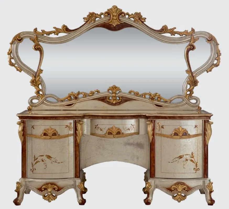 Jetzt Bestellen Casa Padrino cómoda de dormitorio barroco de lujo con espejo plata / marrón / oro - Muebles de dormitorio barrocos - Noble y Magnífico