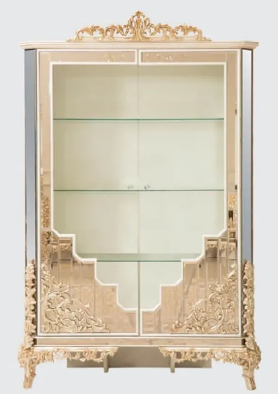 Top-Seller Casa Padrino vitrina barroco de lujo blanco / oro - Vitrina de madera maciza hecha a mano con 2 puertas - Magníficos muebles barrocos