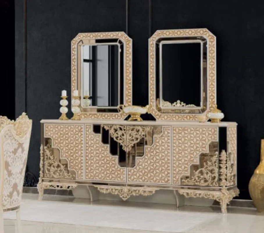 Kracherpreis Casa Padrino conjunto de muebles barrocos de lujo blanco / oro - 1 Aparador y 2 Espejos - Muebles hechos a mano en estilo barroco - Noble y Magnífico