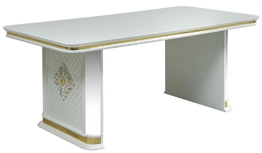 Casa Padrino mesa de comedor Art Deco de lujo blanco / oro - Mesa de cocina hecha a mano de madera maciza con espejo de vidrio - Muebles de Comedor Art Deco Billig