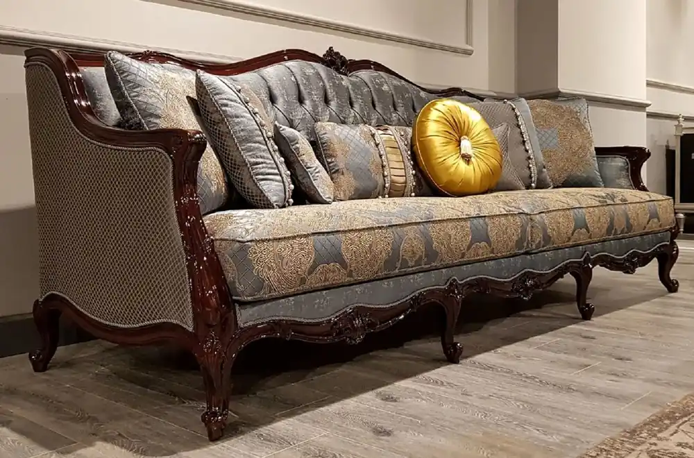 Casa Padrino sofá barroco de lujo plata / beige / marrón oscuro - Magnífico sofá de salón con patrón elegante - Muebles Barrocos Letzte Chance
