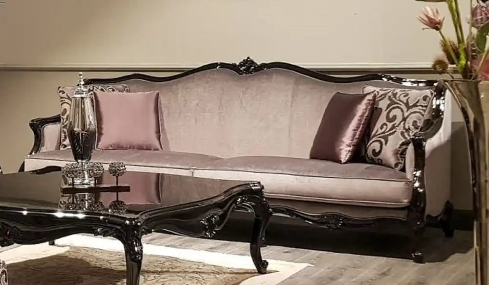 Casa Padrino sofá barroco de lujo rosa / negro - Magnífico sofá de salón - Muebles de salón barrocos - Calidad de Lujo Jetzt Bestellen