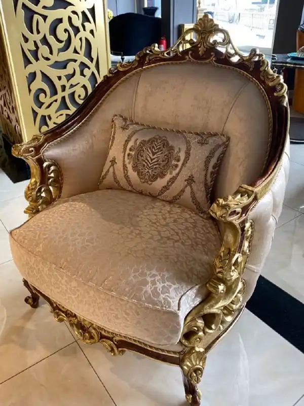 Casa Padrino sillón barroco de lujo plata / marrón / oro - Magnífico sillón de salón de estilo barroco - Muebles Barrocos Kracherpreis