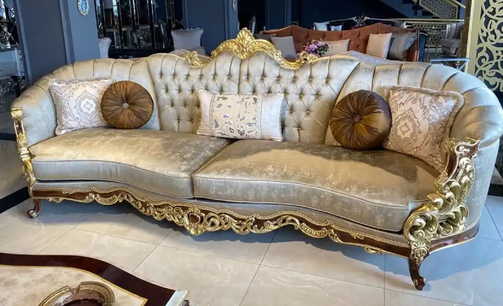 Neue Ware Casa Padrino sofá barroco de lujo plata / marrón / oro - Magnífico sofá de salón de estilo barroco - Muebles de salón barrocos