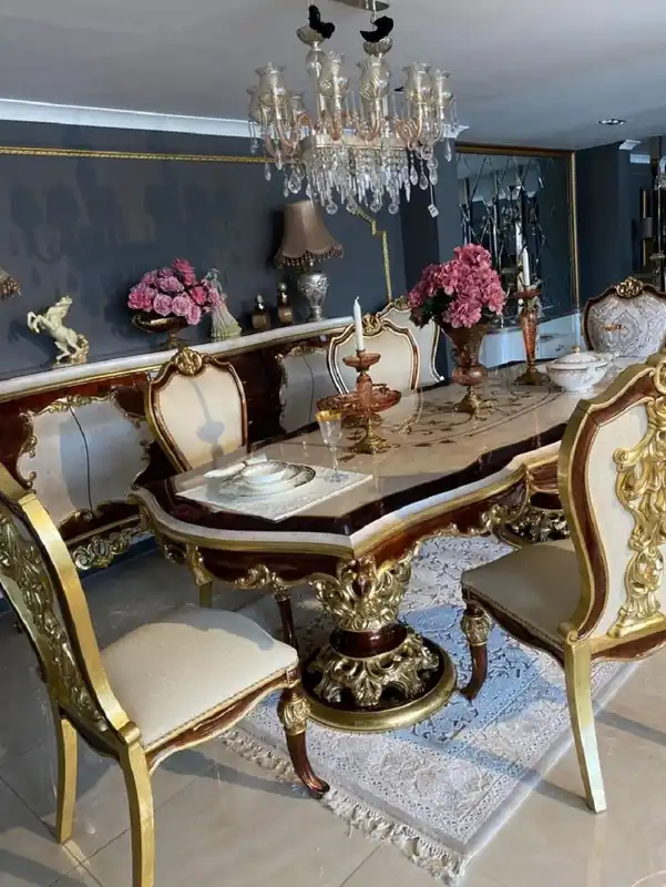 Casa Padrino conjunto de comedor barroco de lujo - 1 Mesa de Comedor y 8 Sillas de Comedor - Muebles de comedor hechos a mano en estilo barroco - Noble y Magnífico Online Kaufen