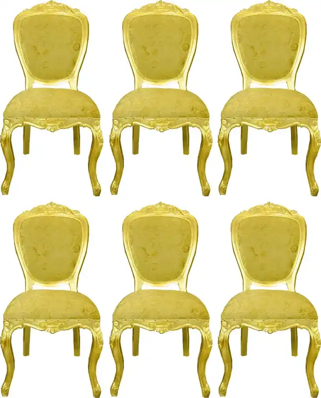Echt Pompöös by Casa Padrino sillas de comedor barrocos de lujo patrón de ramo oro / oro - Sillas barrocas Pompöös diseñadas por Harald Glööckler - 6 Sillas de Comedor - Muebles de comedor barrocos