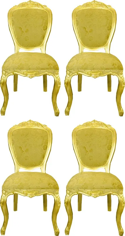 Pompöös by Casa Padrino sillas de comedor barrocos de lujo patrón de ramo oro / oro - Sillas barrocas Pompöös diseñadas por Harald Glööckler - 4 Sillas de Comedor - Muebles de comedor barrocos Direktkauf