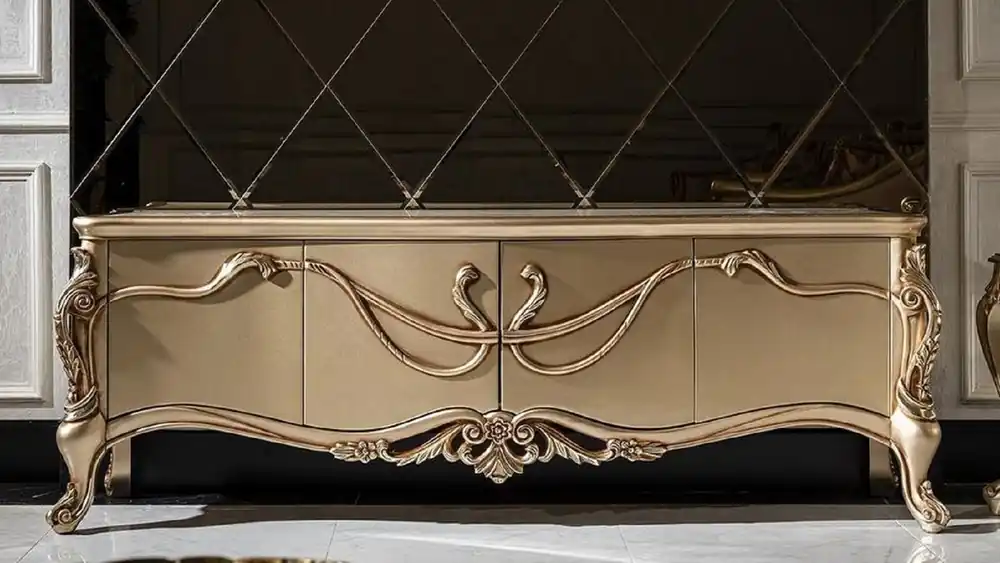 Markenware Casa Padrino armario de TV barroco de lujo white / gold - Magnífico aparador de salón con 4 puertas - Muebles de salón barrocos
