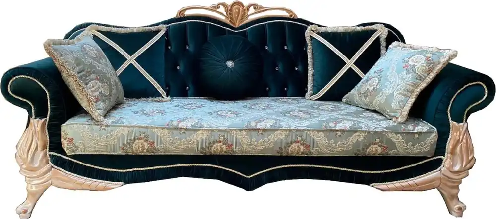 Casa Padrino sofá barroco de lujo turquesa / verde / crema - Magnífico sofá de salón con patrón floral elegante y pedrería - Muebles de salón barrocos Neu Im Sortiment