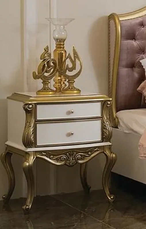 Angebot Casa Padrino mesita de noche barroco de lujo blanco / oro - Mesita de noche de madera maciza hecha a mano con 2 cajones - Muebles de dormitorio barrocos