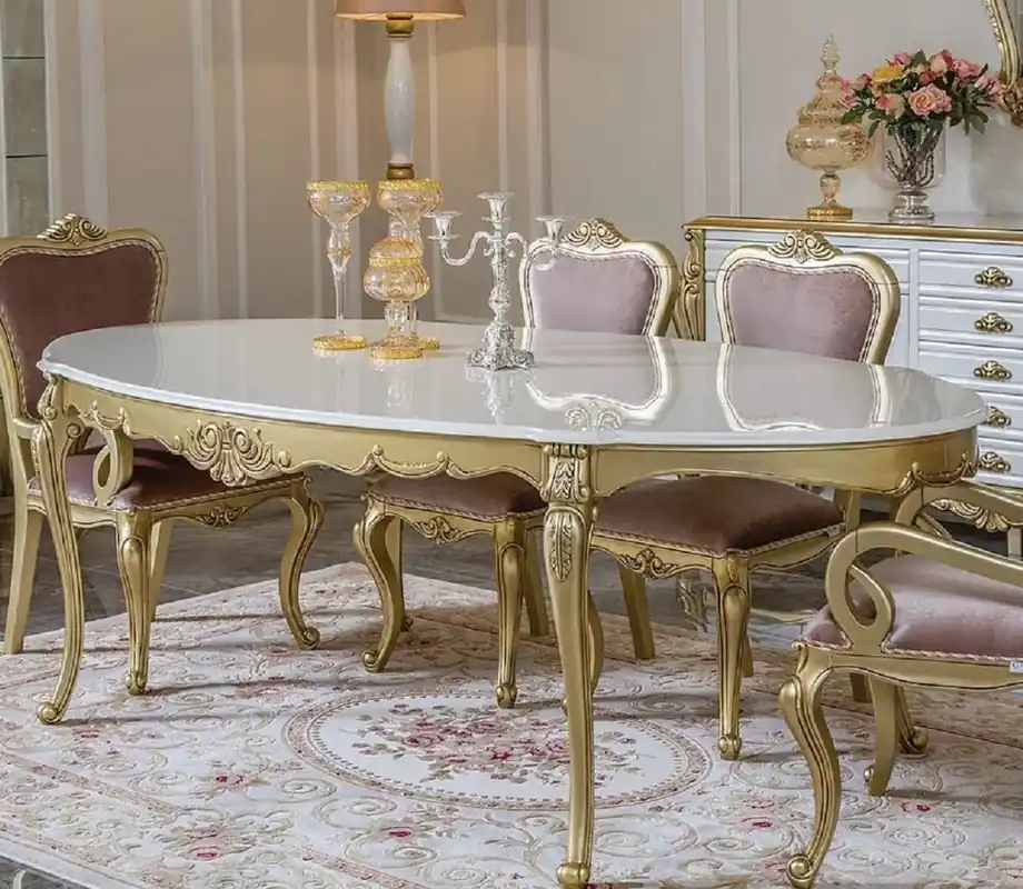 Casa Padrino mesa de comedor barroco de lujo blanco / oro - Mesa de comedor ovalada de madera maciza - Magnífico muebles de comedor barrocos Finale Aktion