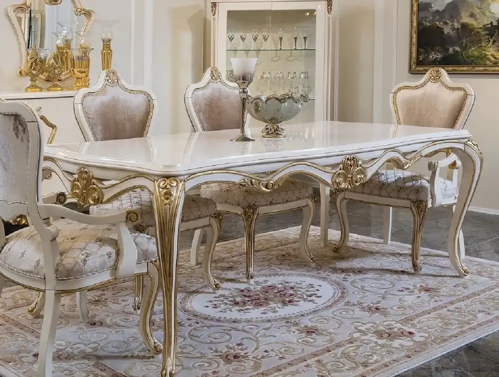 Saisonangebot Casa Padrino mesa de comedor barroco de lujo blanco / oro - Mesa de comedor noble de madera maciza - Magnífico muebles de comedor barrocos