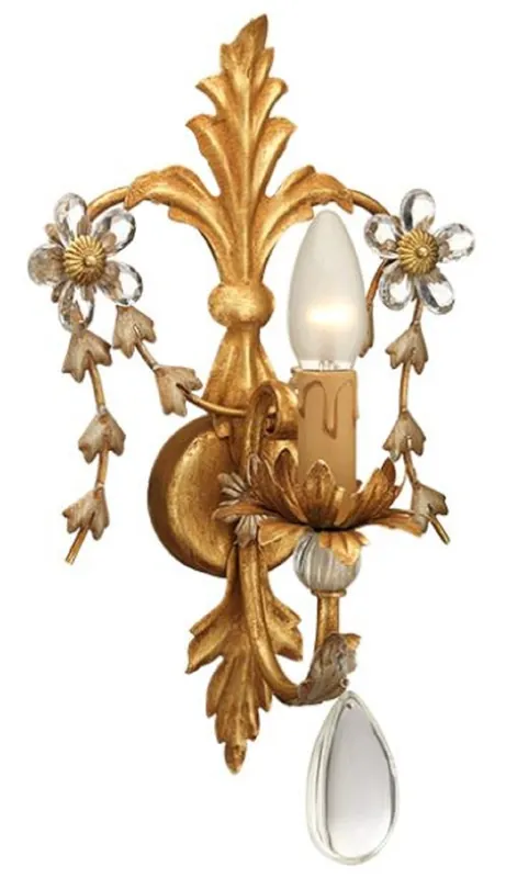 Markenprodukt Casa Padrino lámpara de pared de cristal barroco de lujo oro antiguo 24 x 15 x A. 38 cm - Elegante lámpara de pared de metal con noble cristal de Bohemia - Luces Barrocos