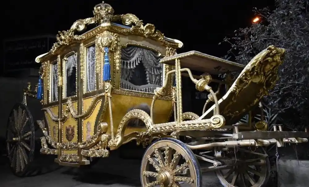Schneller Versand Casa Padrino carruaje del rey barroco de lujo oro / azul / gris - Magnífico carruaje de caballos en estilo barroco - Calidad de Lujo - Noble y Magnífico