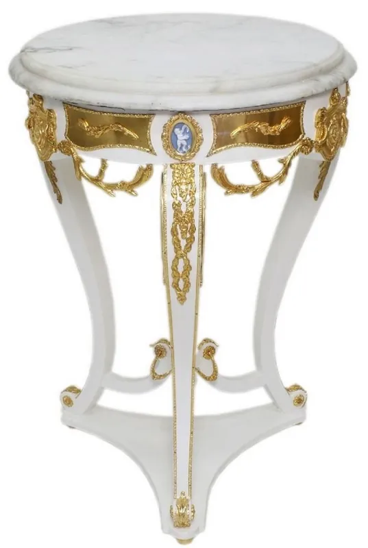 Casa Padrino mesa auxiliar barroco blanco / oro - Mesa redonda de estilo antiguo con tapa de mármol - Muebles de salón barrocos Direktkauf