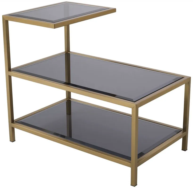 Schnäppchen Casa Padrino mesa auxiliar de lujo latón / gris 70 x 42 x A. 60 cm - Mesa de acero inoxidable con tapas de vidrio tintado - Muebles de salón de lujo