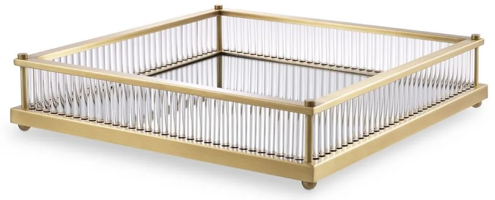 Neu Im Sortiment Casa Padrino bandeja de servicio de lujo latón antiguo 39,5 x 39,5 x A. 9 cm - Bandeja de acero inoxidable con espejo - Accesorios de gastronomía de lujo