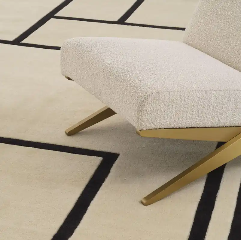 Casa Padrino alfombra de lujo crema / negro 300 x 400 cm - Alfombra de salón tejida a mano hecha de 100% lana de Nueva Zelanda - Calidad de Lujo Neu