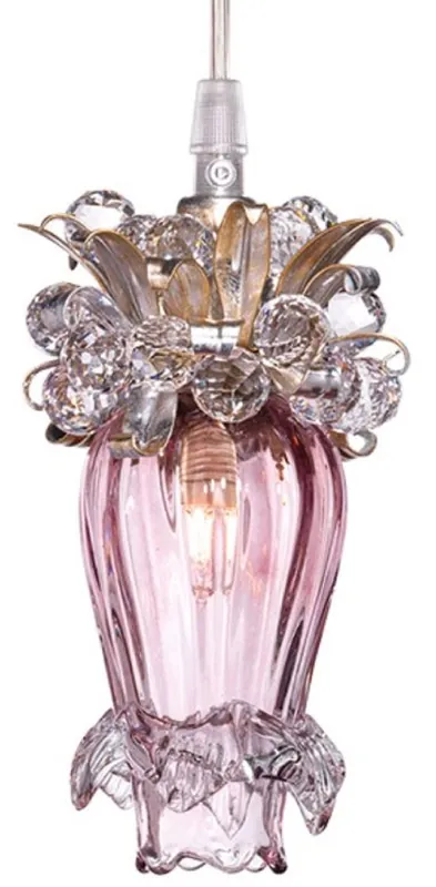 Casa Padrino lámpara de araña LED de lujo violeta / plata / oro Ø 10 x A. 19 cm - Lámpara de araña de cristal moderna con cristal Swarovski - Calidad de Lujo Nur Für Kurze Zeit