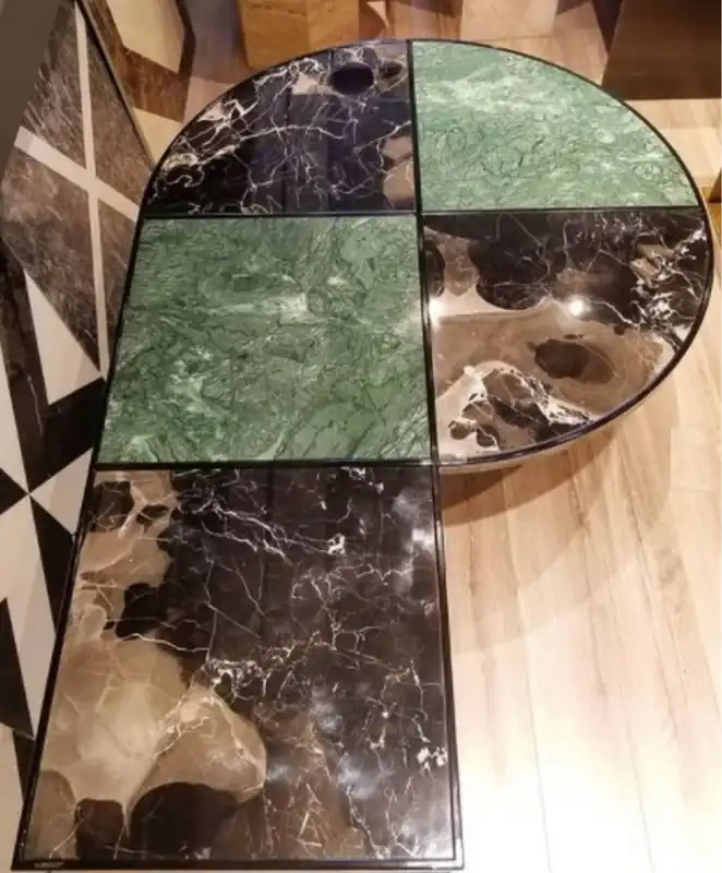Top-Angebot Casa Padrino mesa de centro de lujo verde / marrón / negro 135 x 90 x A. 40 cm - Mesa de salón moderna con tapas de mármol - Muebles de salón de lujo
