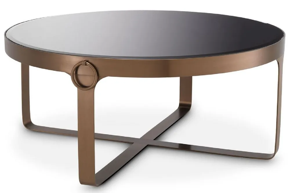 Casa Padrino mesa de centro de lujo cobre / negro Ø 90 x A. 38,5 cm - Mesa de salón redonda de acero inoxidable con tapa de vidrio - Muebles de Salón - Muebles de Lujo Geprüft