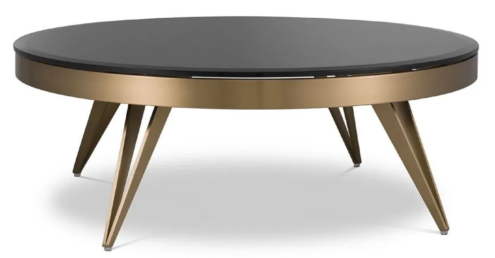 Casa Padrino mesa de centro de lujo latón / negro Ø 90 x A. 33 cm - Mesa de salón redonda de acero inoxidable con tapa de vidrio - Muebles de Salón - Muebles de Lujo Ausverkauf