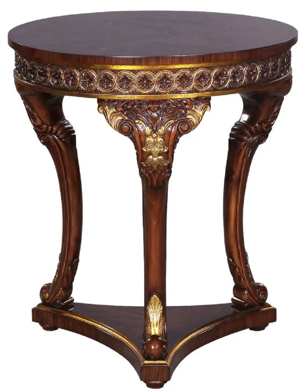 Casa Padrino mesa auxiliar barroco de lujo marrón / oro - Mesa redonda de madera maciza de estilo barroco - Magnífica muebles de salón barrocos Ausverkauf