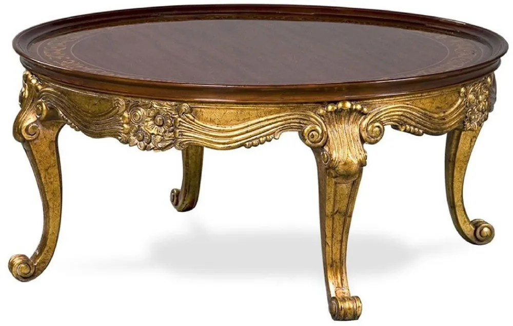 Casa Padrino mesa de centro barroco de lujo marrón / oro antiguo - Mesa redonda de madera maciza de estilo barroco - Muebles de salón barrocos hechos a mano - Noble y Magnífica Saisonangebot