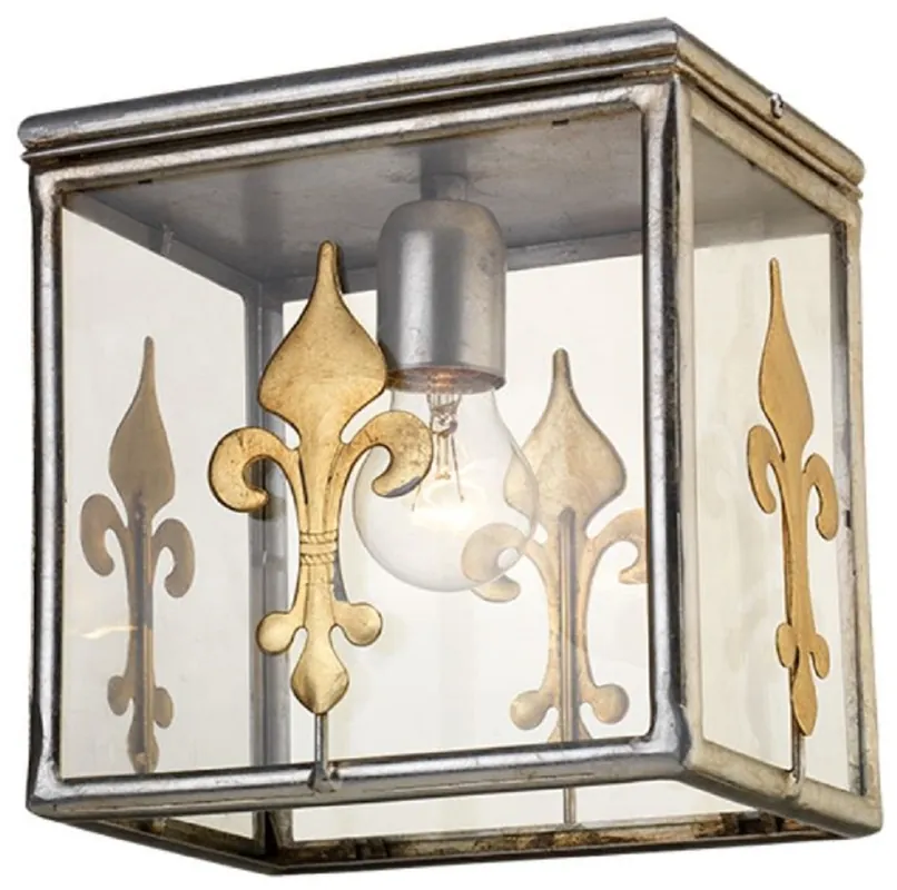 Markenware Casa Padrino lámpara de techo plata / oro 23 x 16 x A. 24 cm - Lámpara de techo elegante con lirio francés decorativo - Luces Barrocos
