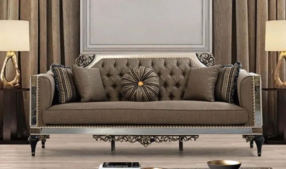 Preisreduziert Casa Padrino sofá barroco de lujo marrón / blanco / negro / oro - Magnífico sofá de salón con cojines decorativos - Muebles de salón barrocos