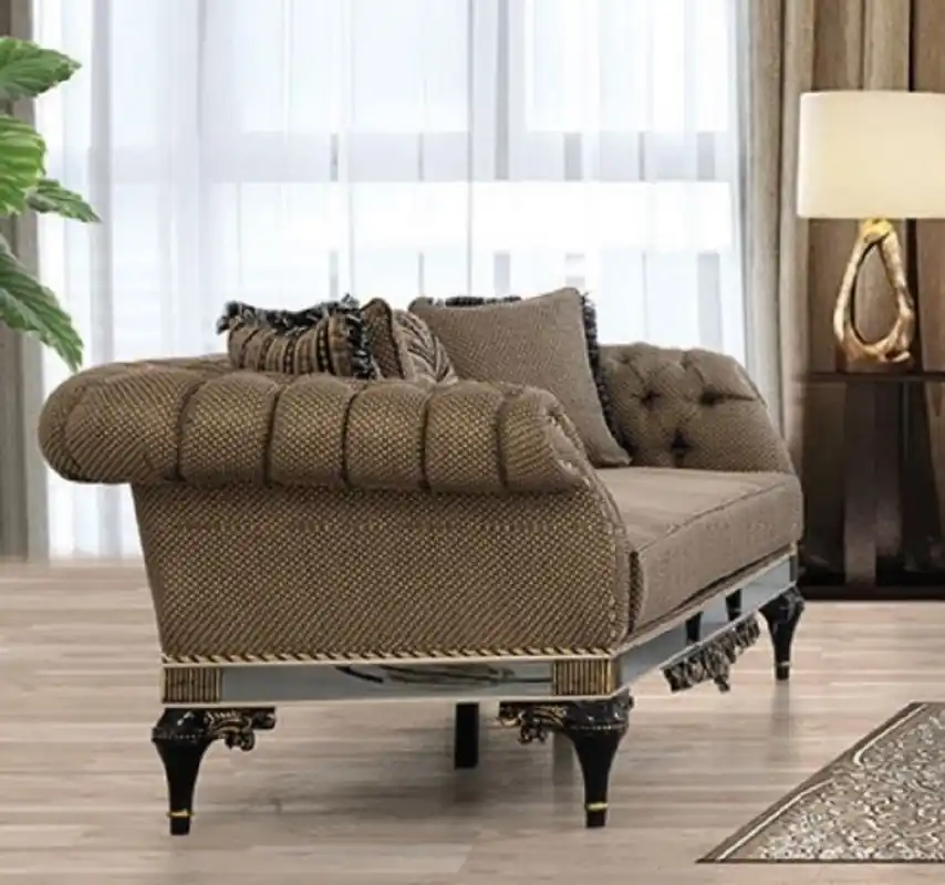 Sofort Bestellen Casa Padrino sofá Chesterfield barroco de lujo marrón / blanco / negro / oro - Magnífico sofá de salón con cojines decorativos - Muebles de salón barrocos