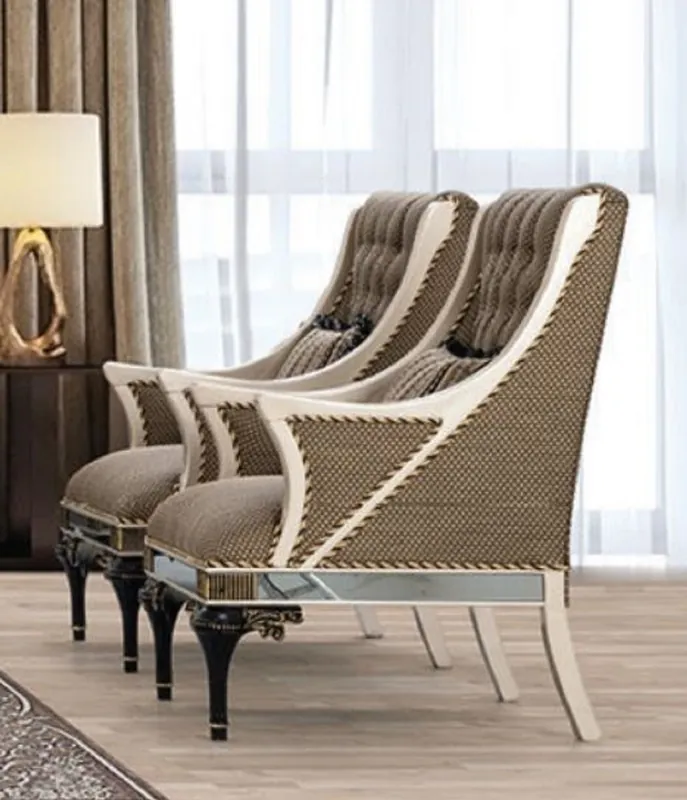 Casa Padrino sillón barroco de lujo marrón / blanco / negro / oro - Magnífico sillón de salón con cojín decorativo - Muebles de salón barrocos Begrenztes Angebot