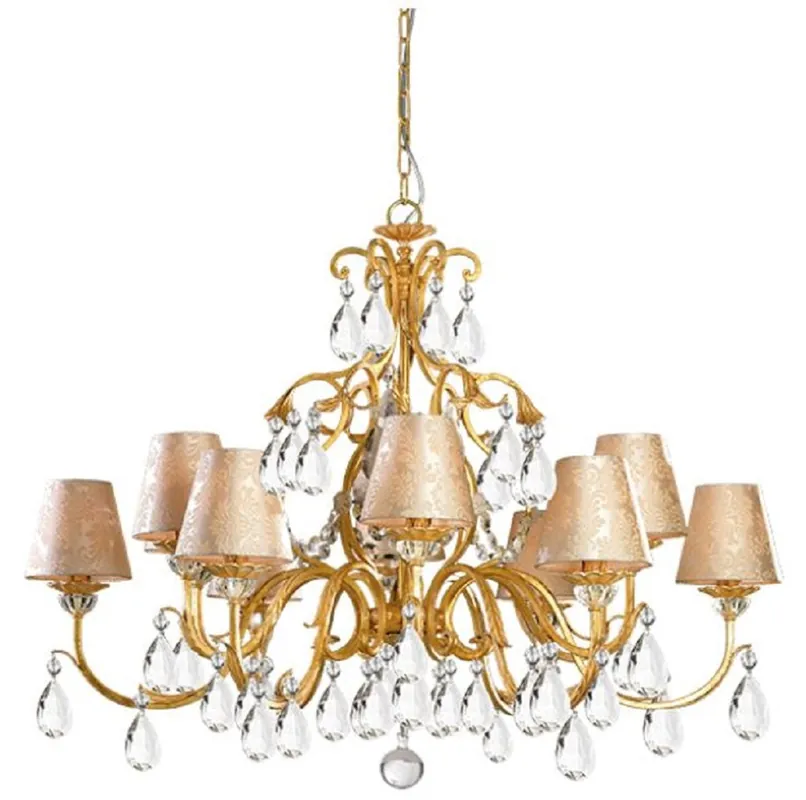 Meistverkauft Casa Padrino araña de luces de cristal barroco de lujo oro Ø 108 x A. 86 cm - Magnífica lámpara de araña con cristal de bohemia y pantallas de fina tela de damasco - Calidad de Lujo