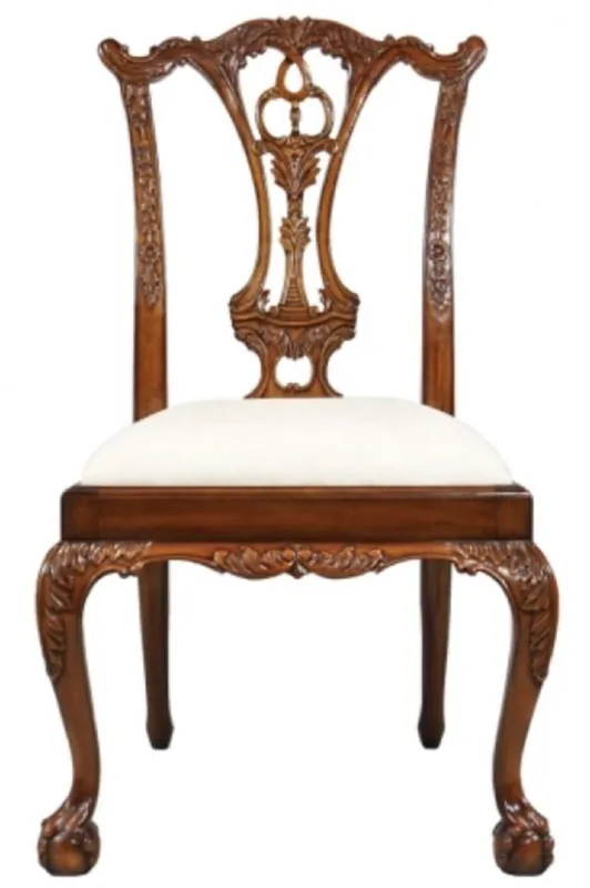 Abverkauf Casa Padrino silla de comedor barroco de lujo blanco / marrón - Silla tapizada de madera maciza de estilo barroco - Muebles de comedor barrocos
